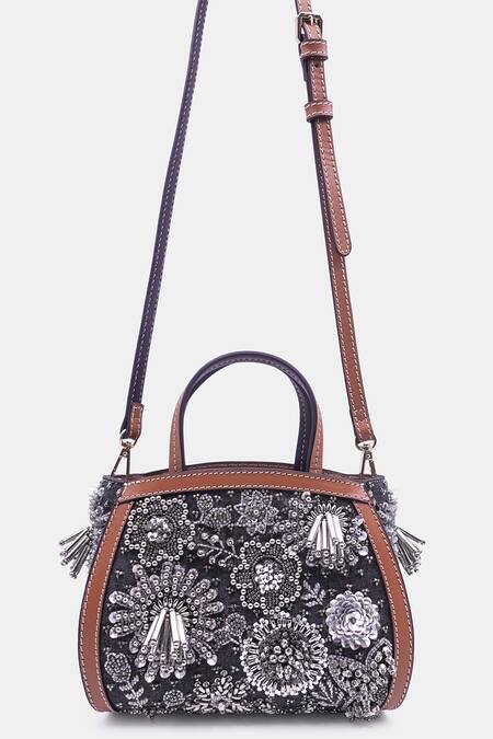 Versuhz Blue Cutdana Celeste Bloom Embellished Mini Tote Bag Online at Aza Fashions Versuhz_Blue Cutdana Celeste Bloom Embellished Mini Tote Bag_Online_at_Aza_Fashions