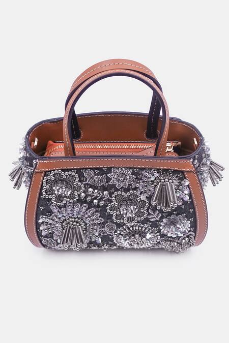 Versuhz Blue Cutdana Celeste Bloom Embellished Mini Tote Bag at Aza Fashions Versuhz_Blue Cutdana Celeste Bloom Embellished Mini Tote Bag_at_Aza_Fashions