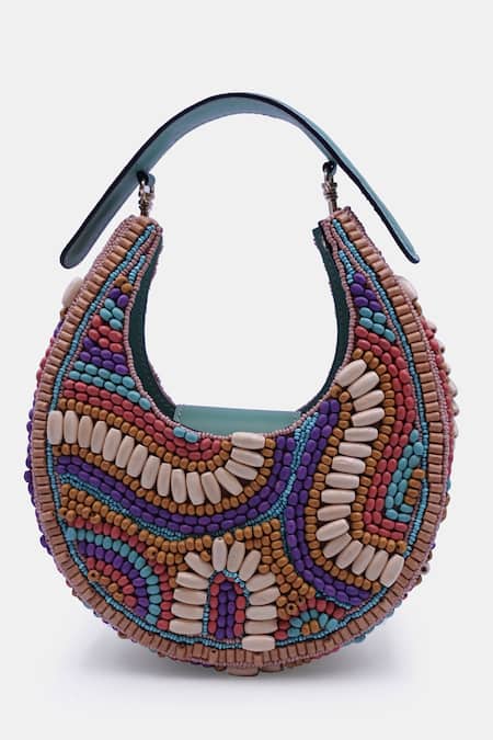 Shop Versuhz Multi Color 3d Wooden Bead Embellished Clutch at Aza Fashions Shop_Versuhz_Multi Color 3d Wooden Bead Embellished Clutch_at_Aza_Fashions