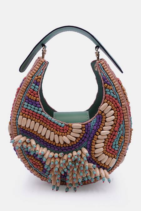 Versuhz Multi Color 3d Wooden Bead Embellished Clutch Online at Aza Fashions Versuhz_Multi Color 3d Wooden Bead Embellished Clutch_Online_at_Aza_Fashions