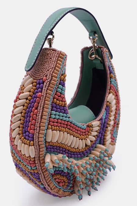 Versuhz Multi Color 3d Wooden Bead Embellished Clutch at Aza Fashions Versuhz_Multi Color 3d Wooden Bead Embellished Clutch_at_Aza_Fashions