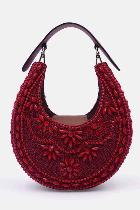 Versuhz Maroon Beads Moroccan Geo Stone And Embellished Clutch Bag Online at Aza Fashions Versuhz_Maroon Beads Moroccan Geo Stone And Embellished Clutch Bag _Online_at_Aza_Fashions