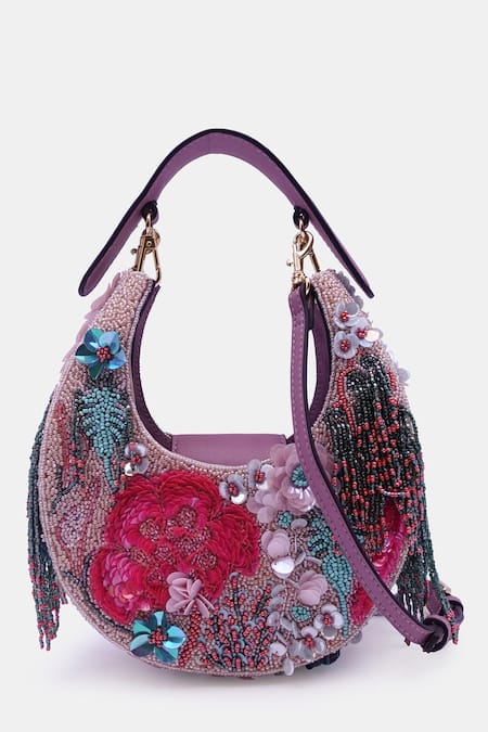 Buy_Versuhz_Pink Sequin New Moon Gullista Embellished Clutch Bag _Online_at_Aza_Fashions