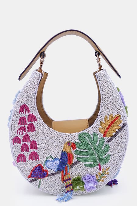 VERSUHZ Cream Beads New Moon Enchanted Garden Embellished Clutch Bag