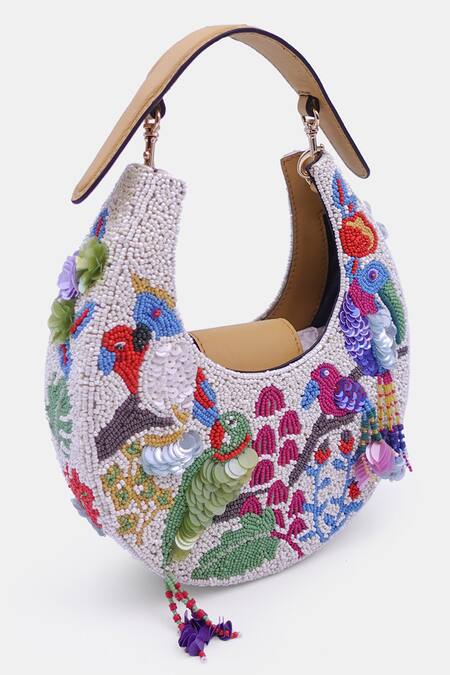 Buy_Versuhz_Cream Beads, Sequins New Moon Enchanted Garden Embellished Clutch Bag _Online_at_Aza_Fashions