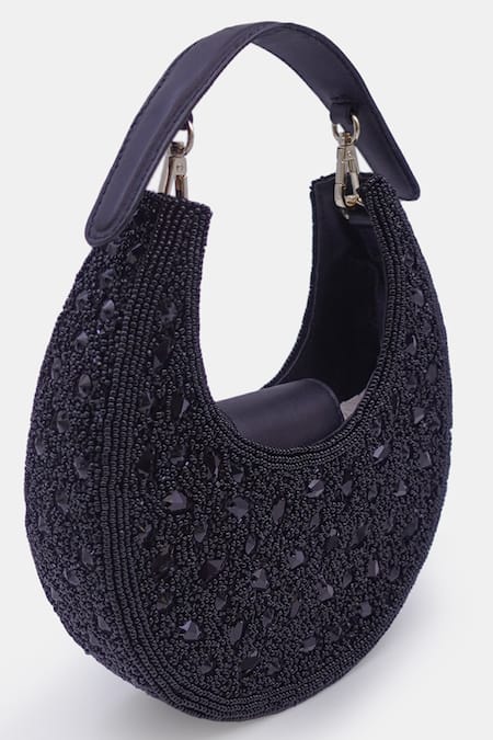Shop Versuhz Black Bead The New Moon Shaped Mini Crossbody Bag Online at Aza Fashions Shop_Versuhz_Black Bead The New Moon Shaped Mini Crossbody Bag _Online_at_Aza_Fashions