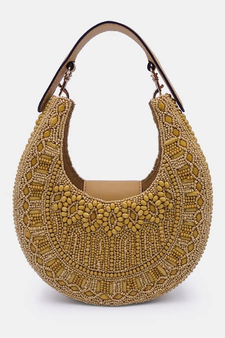 Versuhz_Yellow Acrylic Stone The New Moon Crystal Embellished Mini Crossbody Bag _Online_at_Aza_Fashions