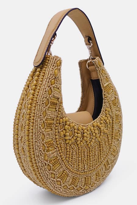 Buy_Versuhz_Yellow Acrylic Stone The New Moon Crystal Embellished Mini Crossbody Bag _Online_at_Aza_Fashions