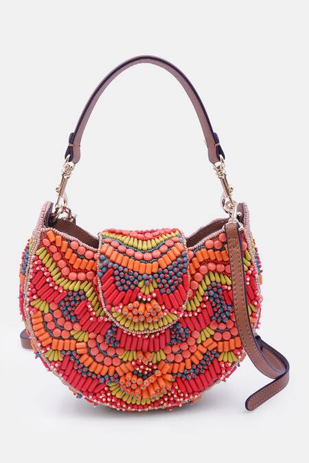 Versuhz_Multi Color Glass Bead 3d Reef Embellished Bag_Online_at_Aza_Fashions