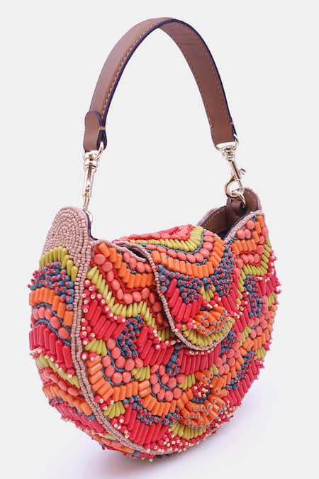Buy_Versuhz_Multi Color Glass Bead 3d Reef Embellished Bag_Online_at_Aza_Fashions