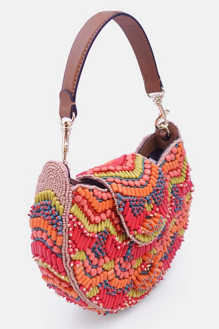 Shop_Versuhz_Multi Color Glass Bead 3d Reef Embellished Bag_Online_at_Aza_Fashions
