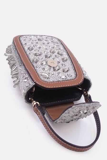 Versuhz Grey Resin Stone Embellished Waistbelt Bag Online at Aza Fashions Versuhz_Grey Resin Stone Embellished Waistbelt Bag_Online_at_Aza_Fashions