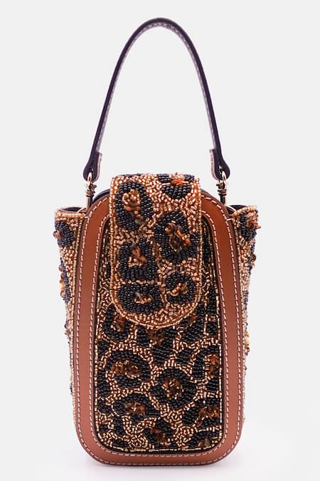 Buy_Versuhz_Brown Bead Embellished Waist Belt Bag _Online_at_Aza_Fashions