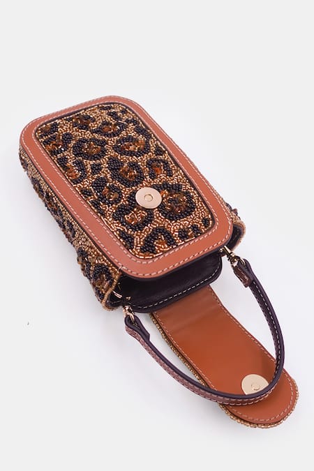 Shop_Versuhz_Brown Bead Embellished Waist Belt Bag _Online_at_Aza_Fashions