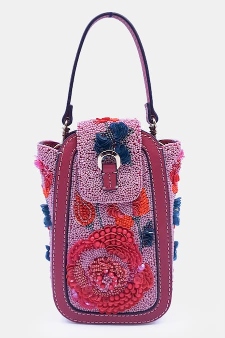 Shop_Versuhz_Multi Color Bead 3d Rose Embellished Belt Bag _at_Aza_Fashions