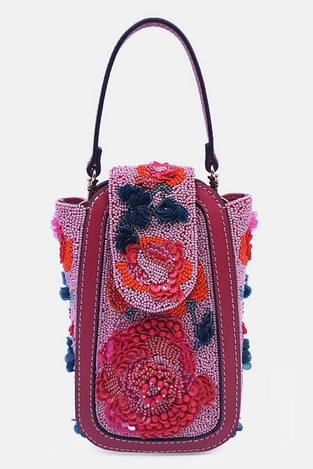 Versuhz_Multi Color Bead 3d Rose Embellished Belt Bag _Online_at_Aza_Fashions