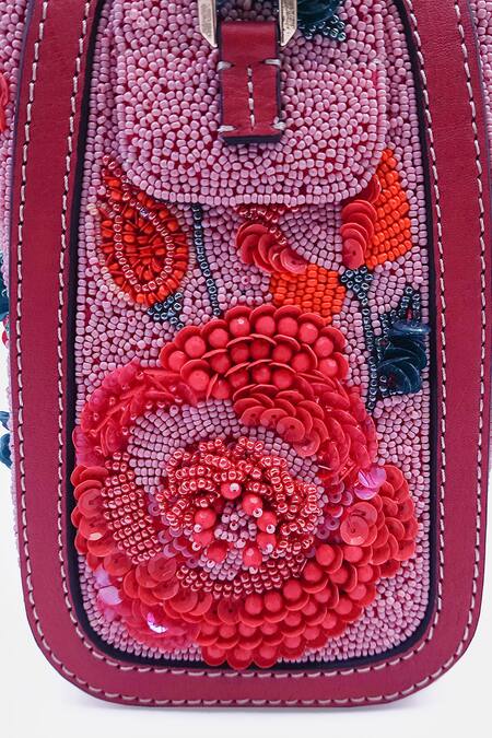 Buy_Versuhz_Multi Color Bead 3d Rose Embellished Belt Bag _Online_at_Aza_Fashions