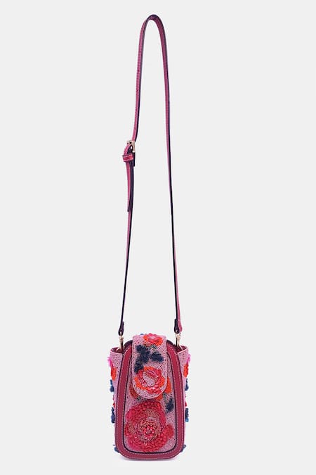 Shop_Versuhz_Multi Color Bead 3d Rose Embellished Belt Bag _Online_at_Aza_Fashions