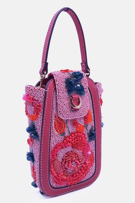 Versuhz_Multi Color Bead 3d Rose Embellished Belt Bag _at_Aza_Fashions