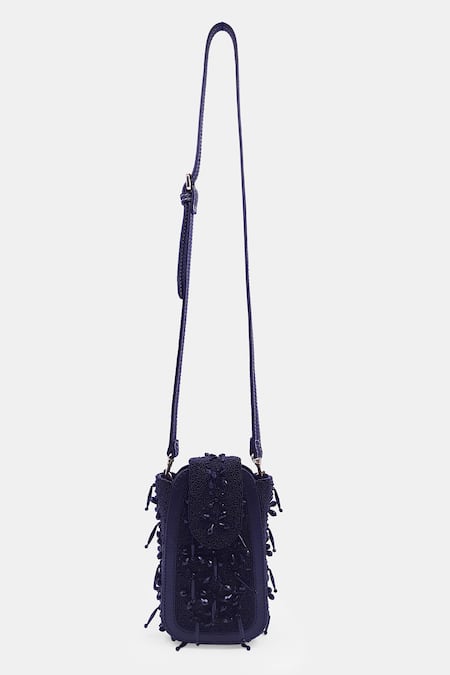 Buy_Versuhz_Black Bead Geometric Dangling Hand Embroidered Belt Bag _Online_at_Aza_Fashions