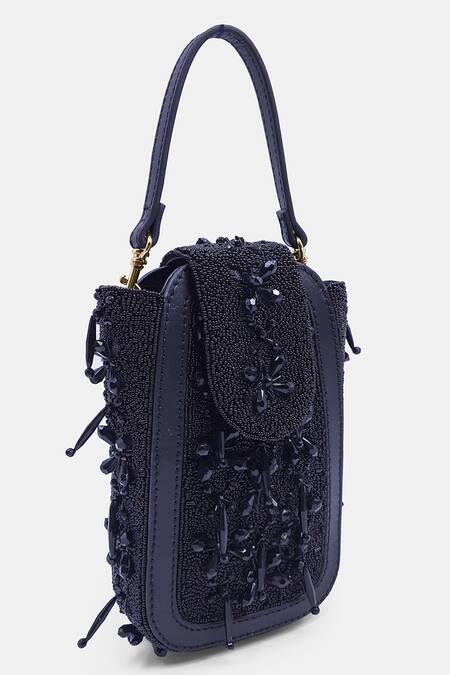 Shop_Versuhz_Black Bead Geometric Dangling Hand Embroidered Belt Bag _Online_at_Aza_Fashions