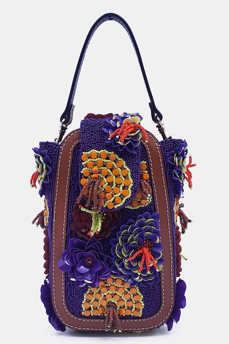 Versuhz_Purple Bead Viola Embellished Waist Belt Bag _Online_at_Aza_Fashions