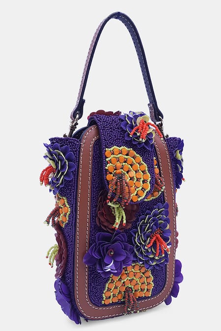 Shop_Versuhz_Purple Bead Viola Embellished Waist Belt Bag _Online_at_Aza_Fashions