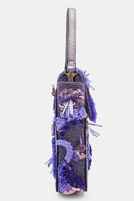 Shop Versuhz Purple Bead 3d Abstract Floral Embellished Waist Belt Bag Online at Aza Fashions Shop_Versuhz_Purple Bead 3d Abstract Floral Embellished Waist Belt Bag _Online_at_Aza_Fashions