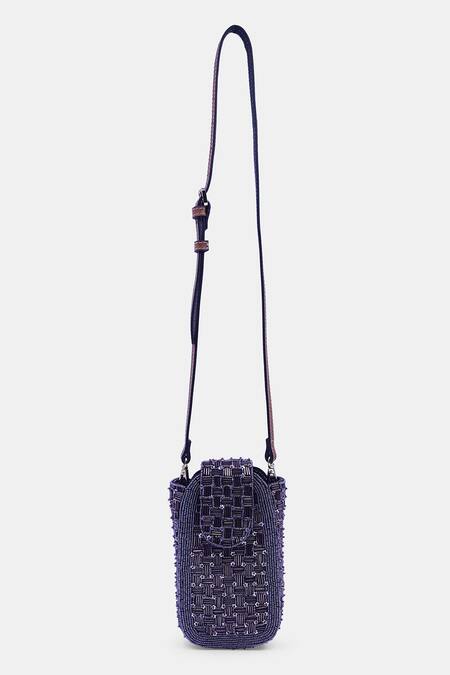 Buy_Versuhz_Purple Bead Ditsy Flower Embellished Waist Belt Bag_Online_at_Aza_Fashions