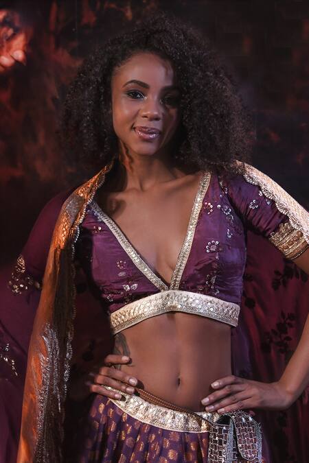 Shop_Versuhz_Purple Bead Ditsy Flower Embellished Waist Belt Bag_Online_at_Aza_Fashions