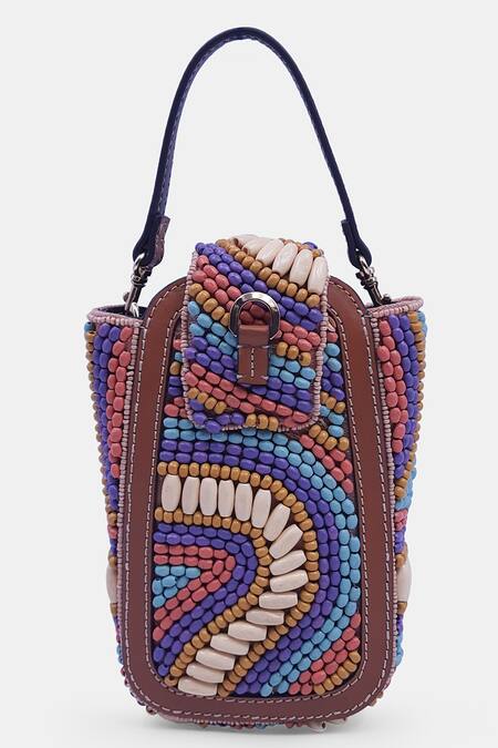 Shop Versuhz Brown Bead Abstract Wooden Waist Belt Bag at Aza Fashions Shop_Versuhz_Brown Bead Abstract Wooden Waist Belt Bag_at_Aza_Fashions
