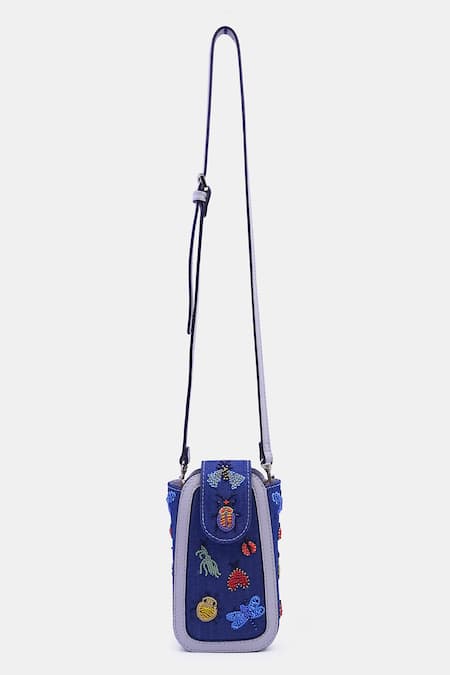 Buy_Versuhz_Blue Bead Insect Embellished Denim Waist Belt Bag _Online_at_Aza_Fashions