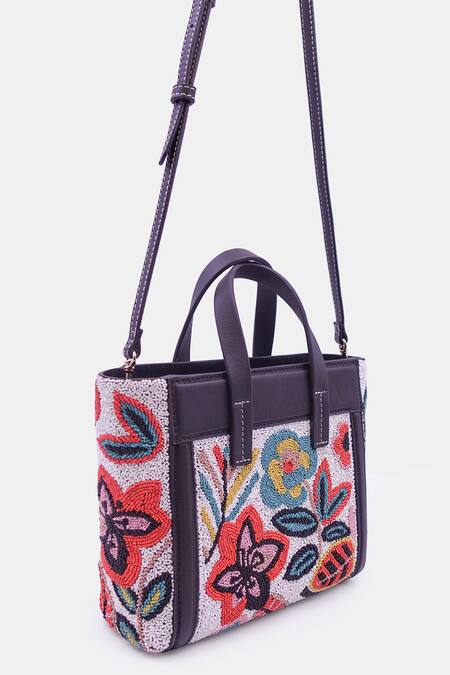 Buy_Versuhz_Black Bead Floral Embellished Tote Bag _Online_at_Aza_Fashions