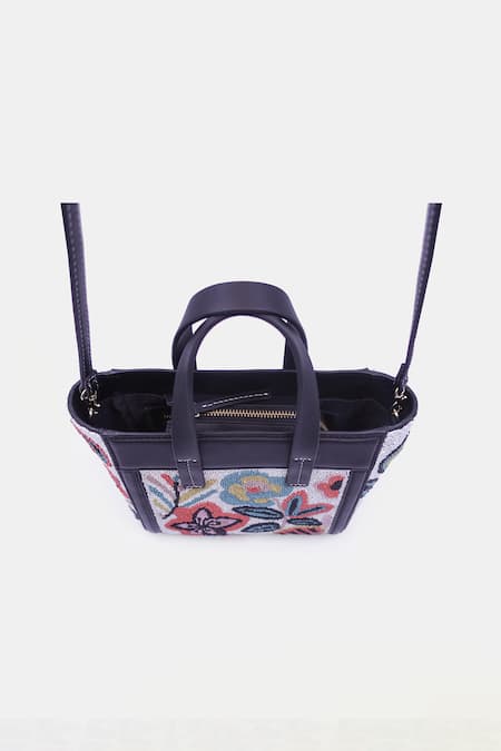 Shop_Versuhz_Black Bead Floral Embellished Tote Bag _Online_at_Aza_Fashions