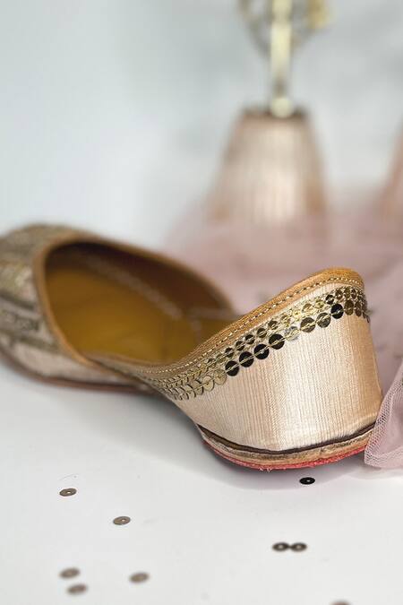 Buy_Pixie Pearlz_Rose Gold Biba Embellished Juttis _Online_at_Aza_Fashions