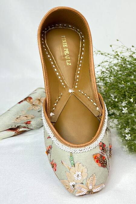 Pixie Pearlz_Blue Flora Pattern Juttis _Online_at_Aza_Fashions