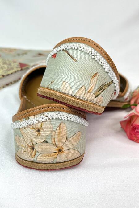 Buy_Pixie Pearlz_Blue Flora Pattern Juttis _Online_at_Aza_Fashions