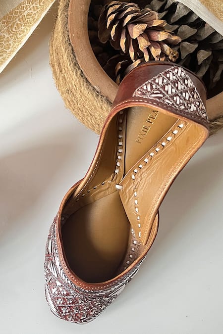 Shop_Pixie Pearlz_Brown Fitoor Embellished Juttis _Online_at_Aza_Fashions