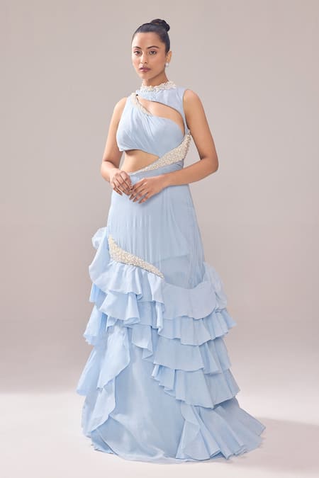 Jade By Ashima Adelia Neckline Embellished Ruffle Gown 