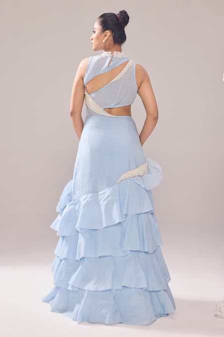 Jade By Ashima Adelia Neckline Embellished Ruffle Gown 