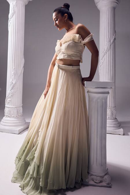 Buy_Jade By Ashima_Off White Organza Pearls Sweetheart Neck, Amelia Embellished Jacket Lehenga Set 