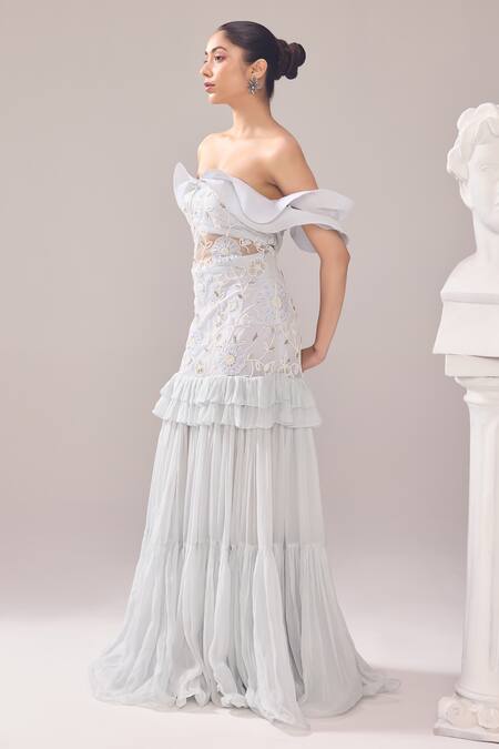 Jade By Ashima Grey Organza, Net Pearls, Cut Work Sweetheart Neck, Beryl Embroidered Gown Online at Aza Fashions Jade By Ashima_Grey Organza, Net Pearls, Cut Work Sweetheart Neck, Beryl Embroidered Gown _Online_at_Aza_Fashions