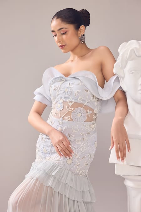 Shop Jade By Ashima Grey Organza, Net Pearls, Cut Work Sweetheart Neck, Beryl Embroidered Gown Online at Aza Fashions Shop_Jade By Ashima_Grey Organza, Net Pearls, Cut Work Sweetheart Neck, Beryl Embroidered Gown _Online_at_Aza_Fashions