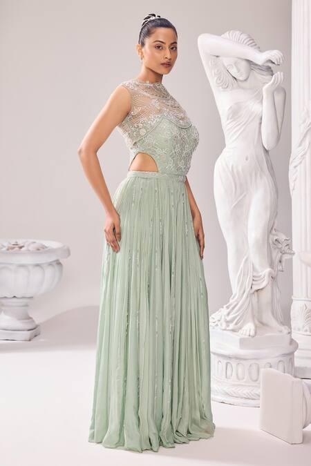 Buy_Jade By Ashima_Green Oxford, Net Pearls, Caroline Embroidered Corset Jumpsuit With Jacket _Online_at_Aza_Fashions