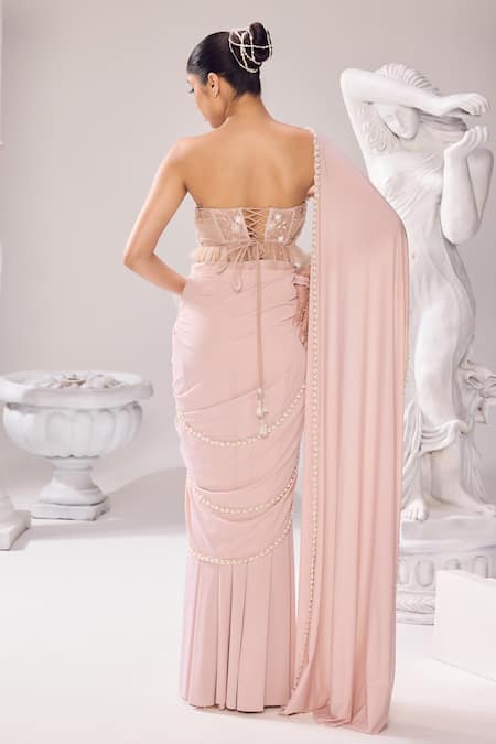 Jade By Ashima Clara Pearl Embroidered Pre-Draped Saree With Bustier 