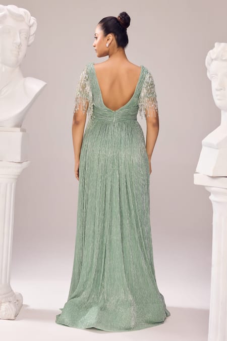 Jade By Ashima Glory Crystal Tassel Embroidered Gown 