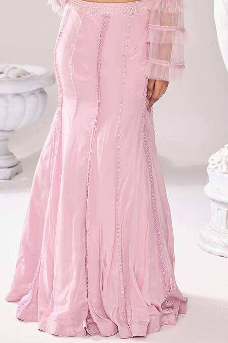 Jade By Ashima_Pink Crepe Lace, Harmony Fishcut Placement Embroidered Lehenga And Blouse Set _Online_at_Aza_Fashions