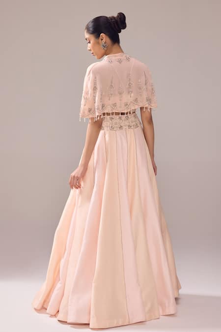 Jade By Ashima Margaret Pearl Embroidered Cape Lehenga Set 