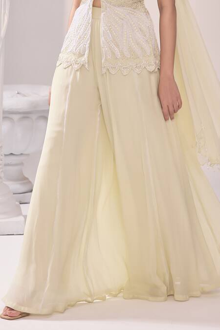 Jade By Ashima_Green Chiffon, Organza Cut Work, Olivia Embroidered Peplum Top Sharara Set _at_Aza_Fashions