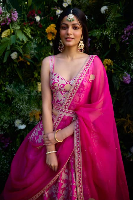 Buy Shyam Narayan Prasad Fuchsia Silk, Organza Embroidery Sweetheart Neck Blouse Lehenga Set Online at Aza Fashions Buy_Shyam Narayan Prasad_Fuchsia Silk, Organza Embroidery Sweetheart Neck Blouse Lehenga Set _Online_at_Aza_Fashions